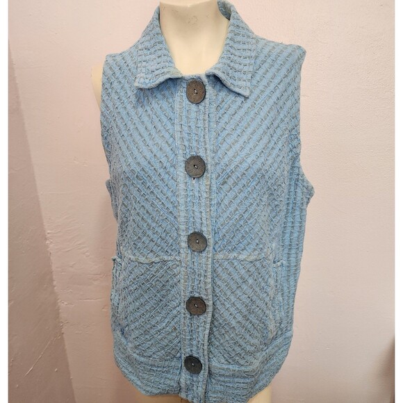 Focus Waffleknit Collared Vest Wmns Sz Med Art To Wear Lagenlook Artsy Bold Wood - Picture 1 of 4